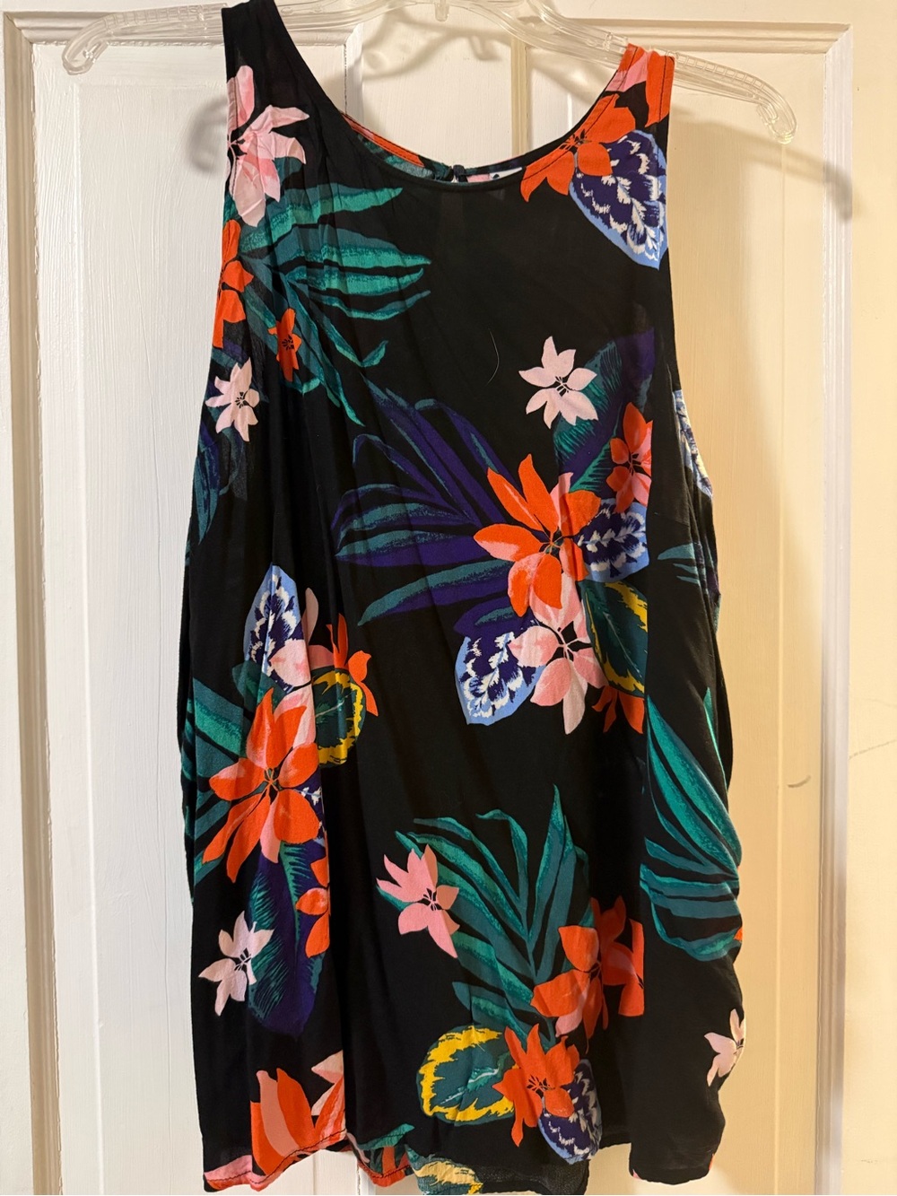 Tropical Floral Black Tank Dress with Bright Floral Print